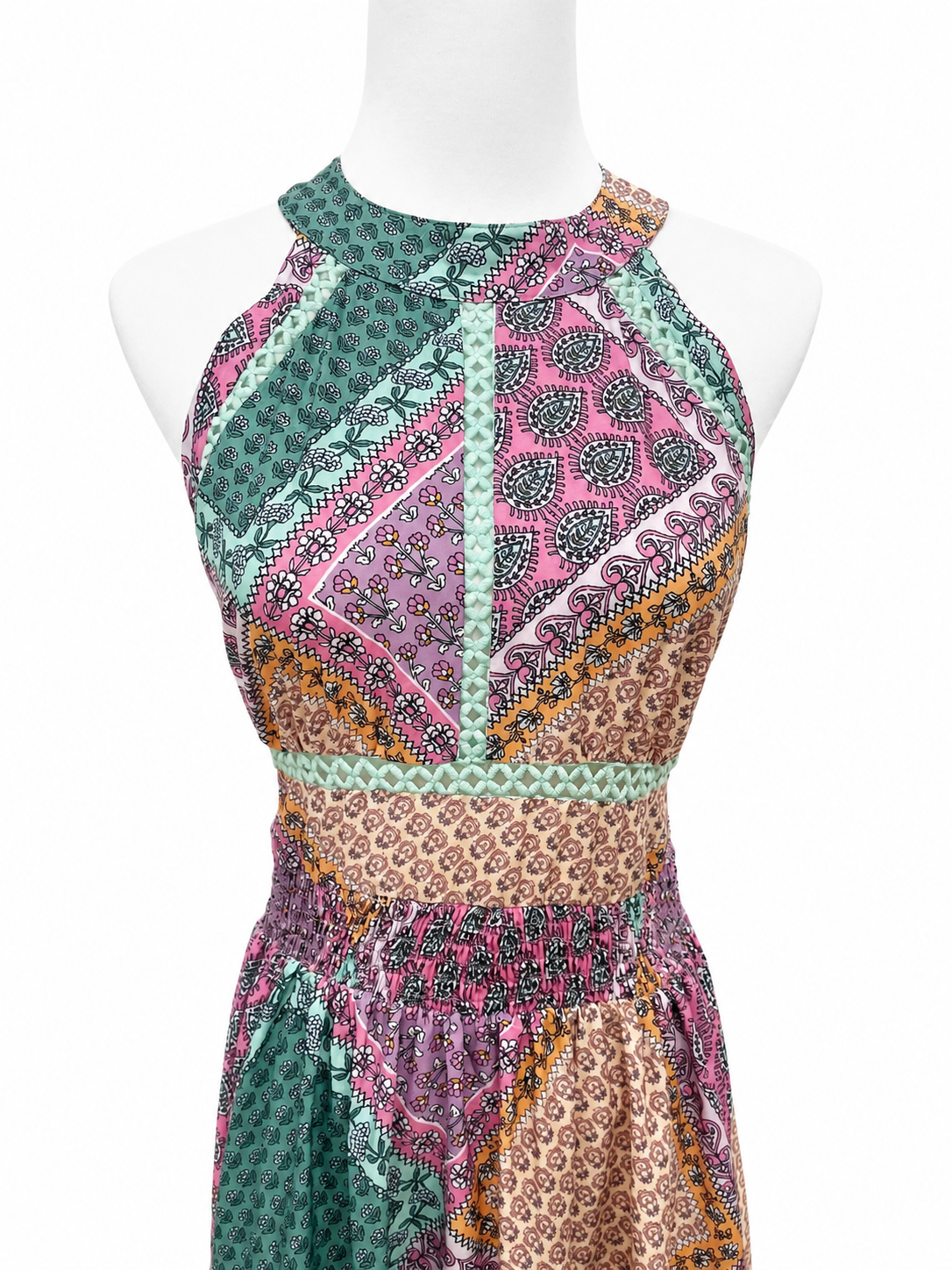 Bohemian Mosaic Halter Maxi Dress