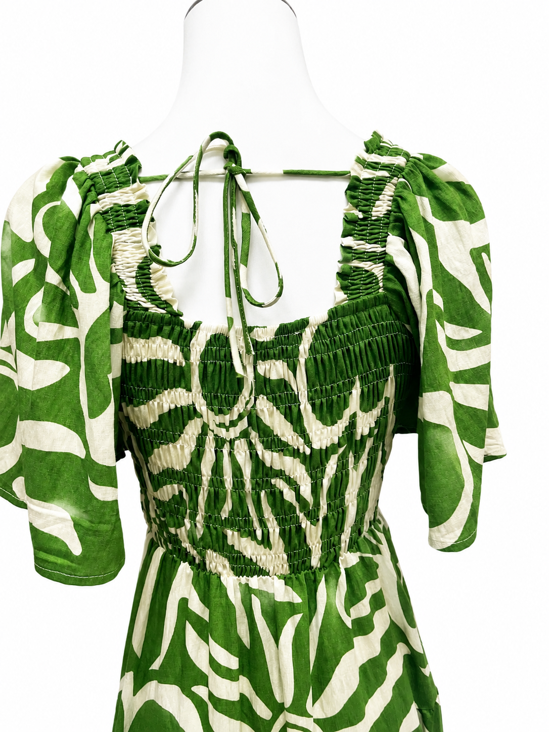 Green Abstract Smocked Tiered Dress