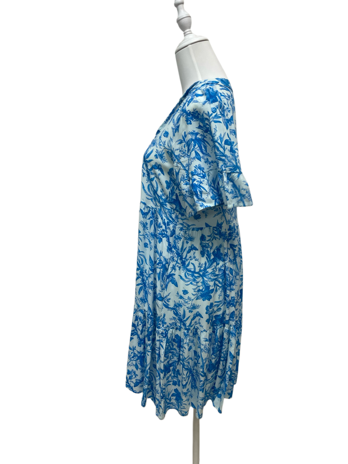 Blue Floral Button-Front Tiered Midi Dress