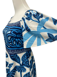 Blue Bird Print Square Neck Midi Dress