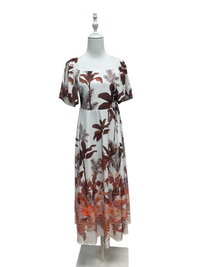Brown Botanical Palm Square-Neck Maxi Dress