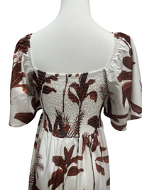 Brown Botanical Palm Square-Neck Maxi Dress