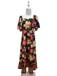 Black Floral Border-Print Maxi Dress