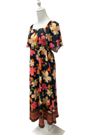 Black Floral Border-Print Maxi Dress