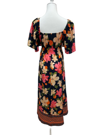 Black Floral Border-Print Maxi Dress