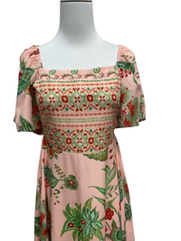 Cream Paisley Floral Square-Neck Maxi Dress