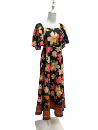 Black Floral Border-Print Maxi Dress