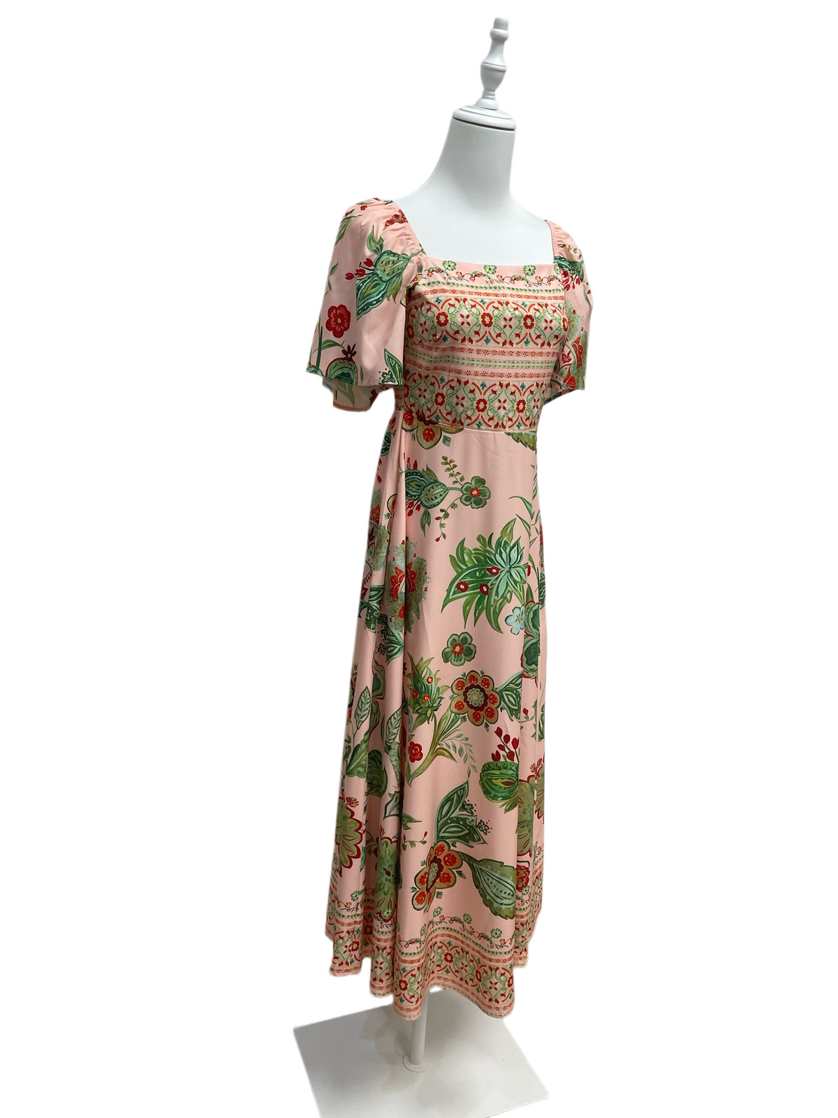 Cream Paisley Floral Square-Neck Maxi Dress