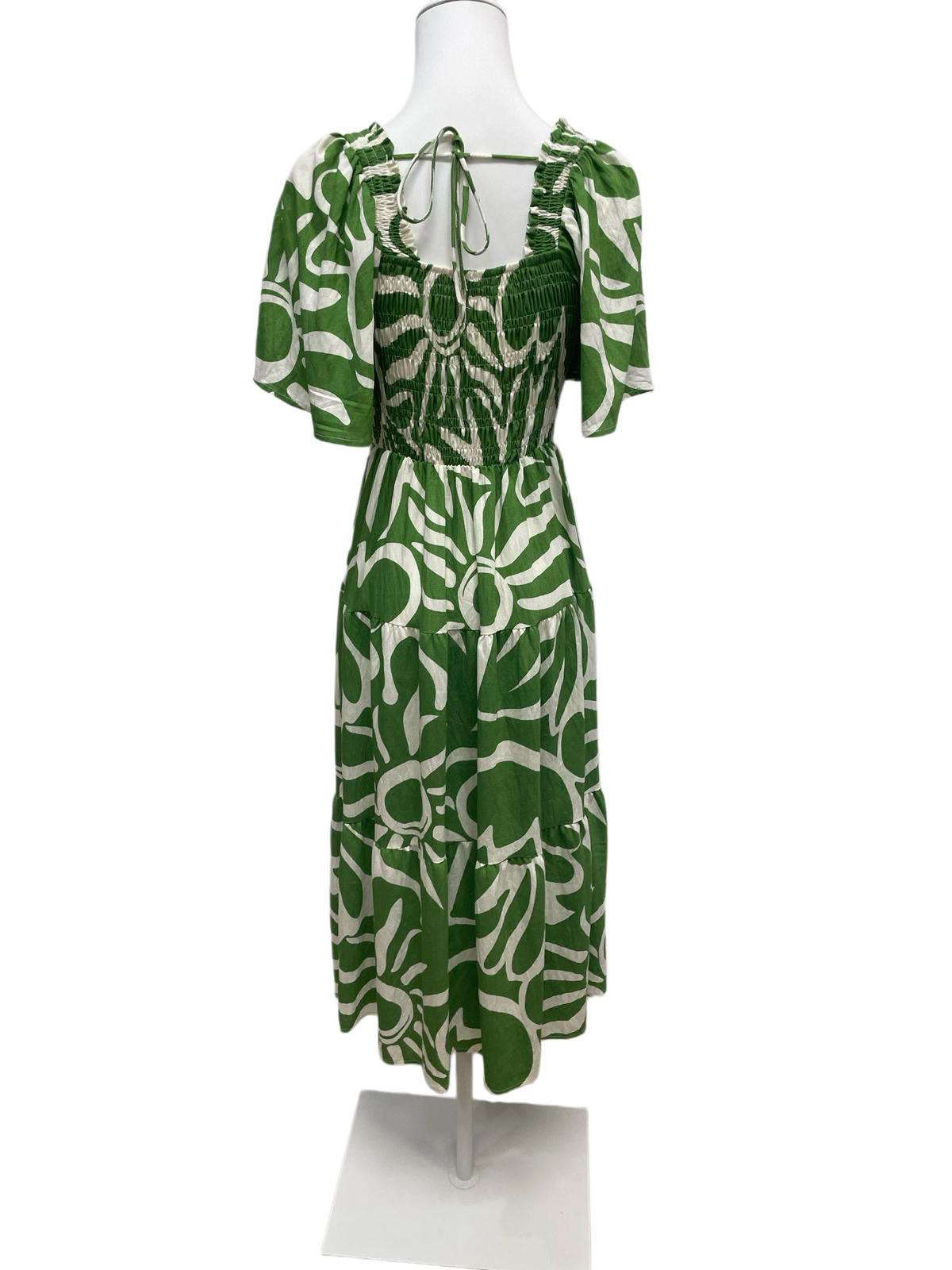Green Abstract Smocked Tiered Dress