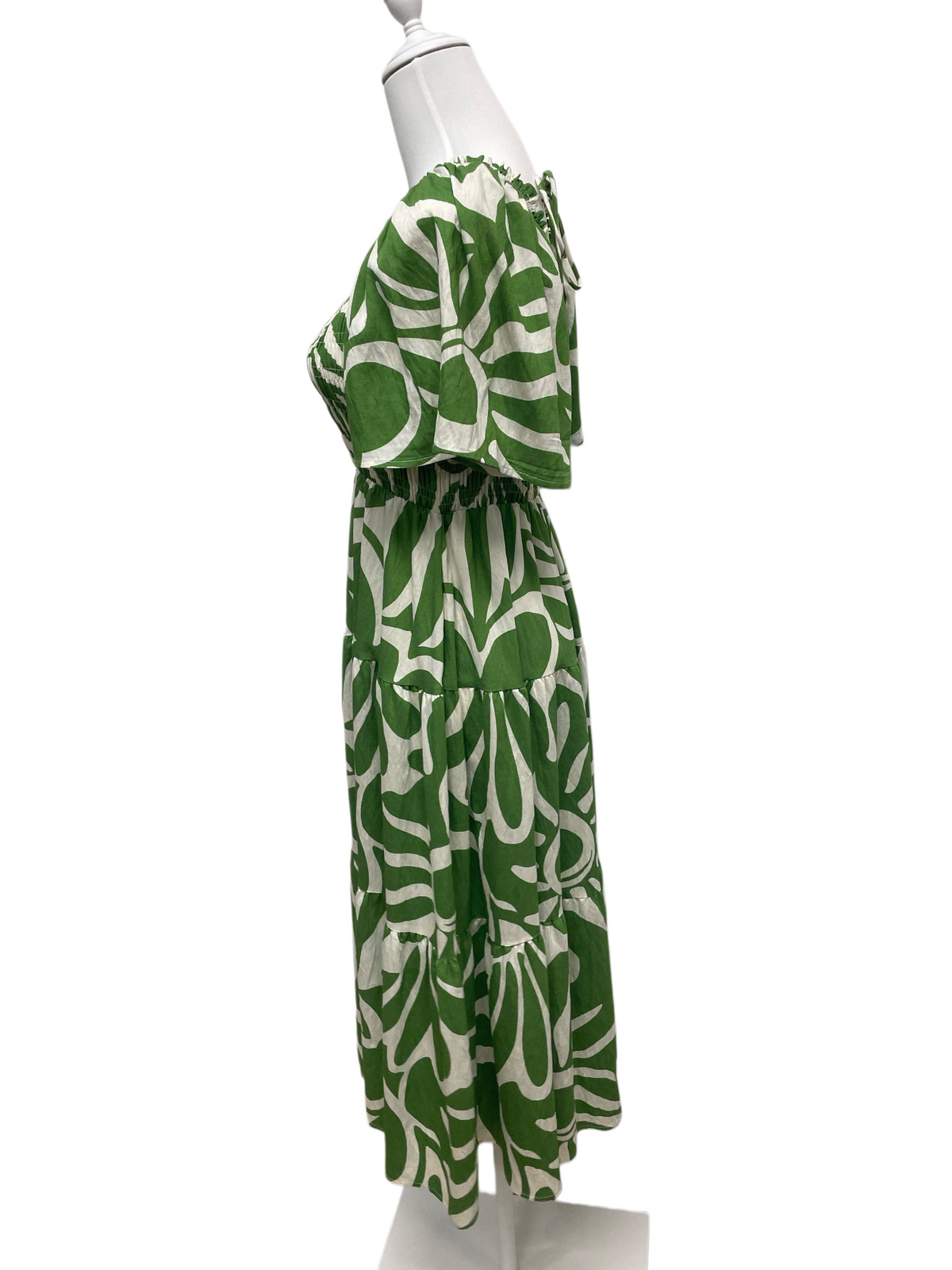 Green Abstract Smocked Tiered Dress