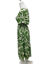 Green Abstract Smocked Tiered Dress