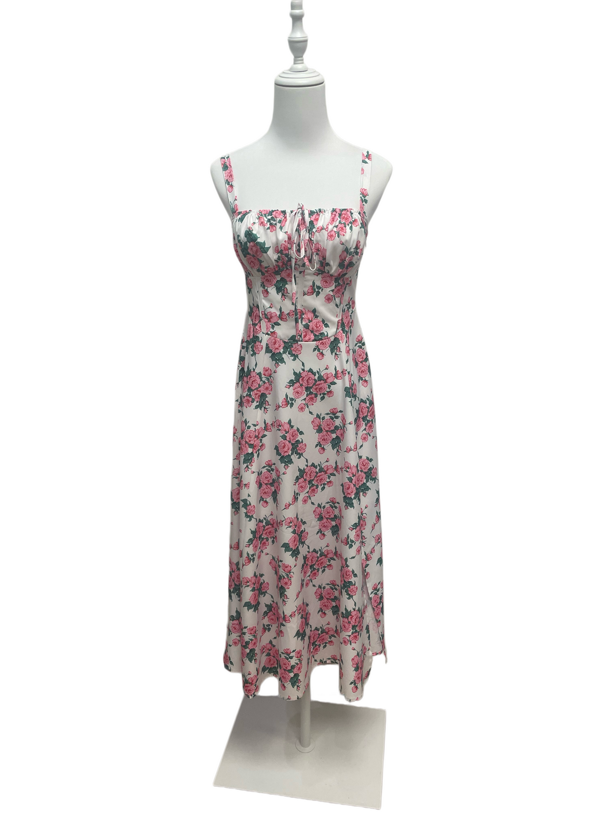 Rosé Garden Lace-Up Midi Dress