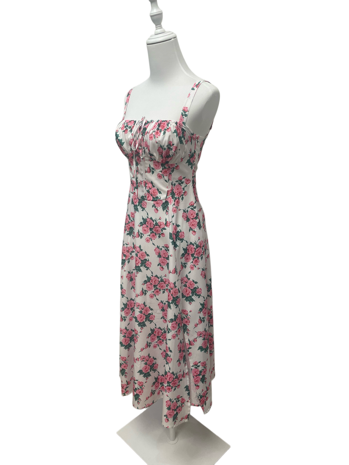 Rosé Garden Lace-Up Midi Dress