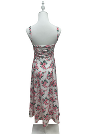Rosé Garden Lace-Up Midi Dress