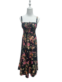 Midnight Bloom Lace-Up Midi Dress