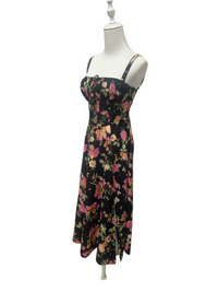 Midnight Bloom Lace-Up Midi Dress