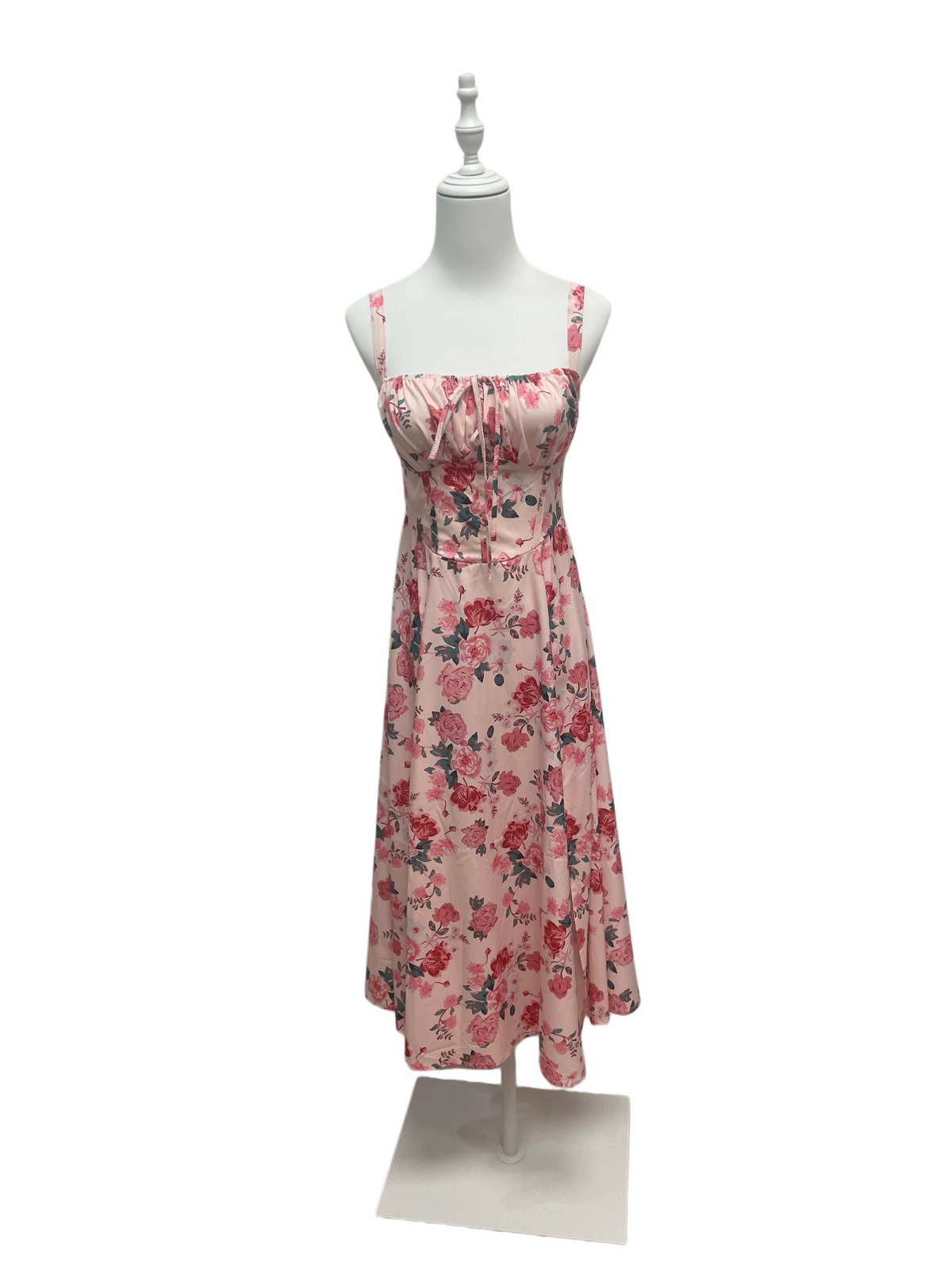 Blush Rose Garden Lace-Up Midi Dress