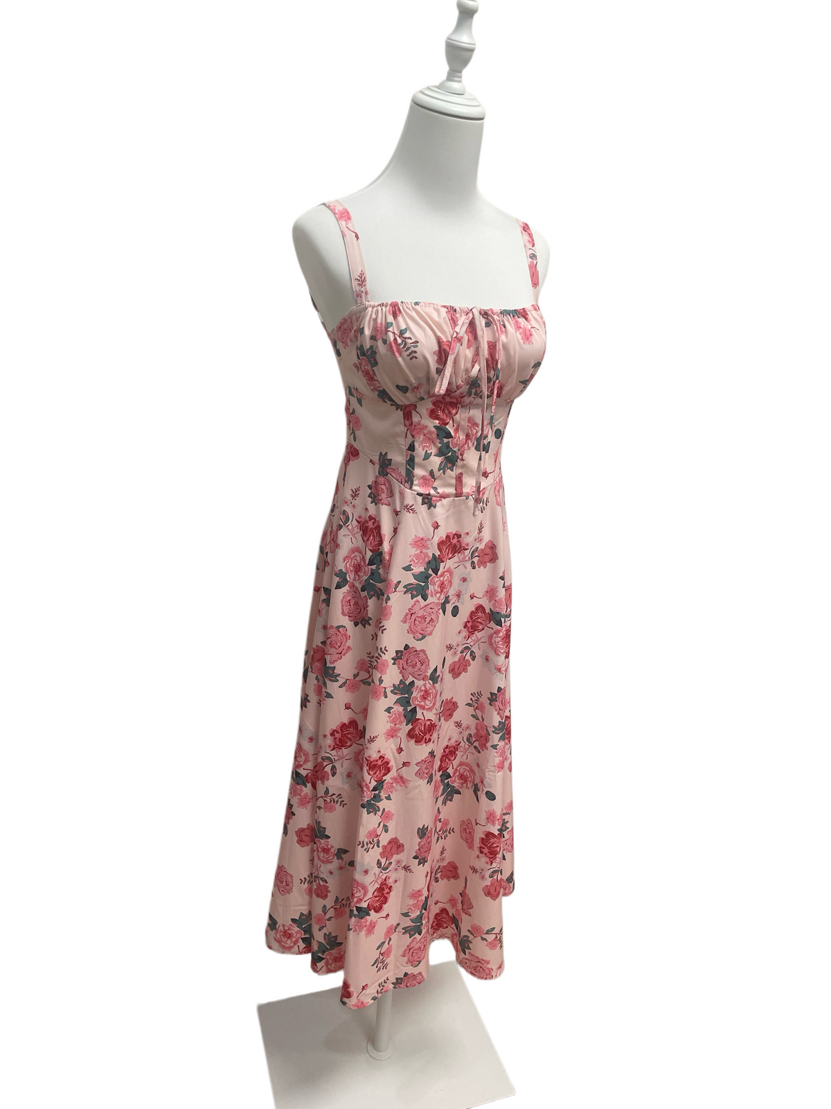 Blush Rose Garden Lace-Up Midi Dress