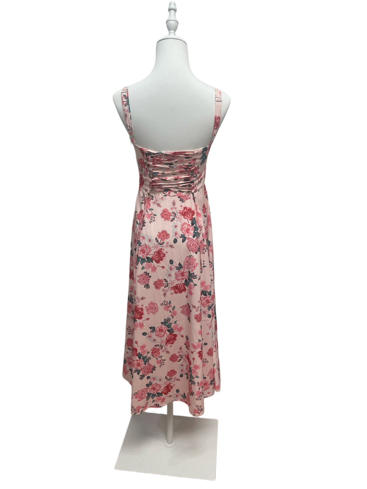 Blush Rose Garden Lace-Up Midi Dress