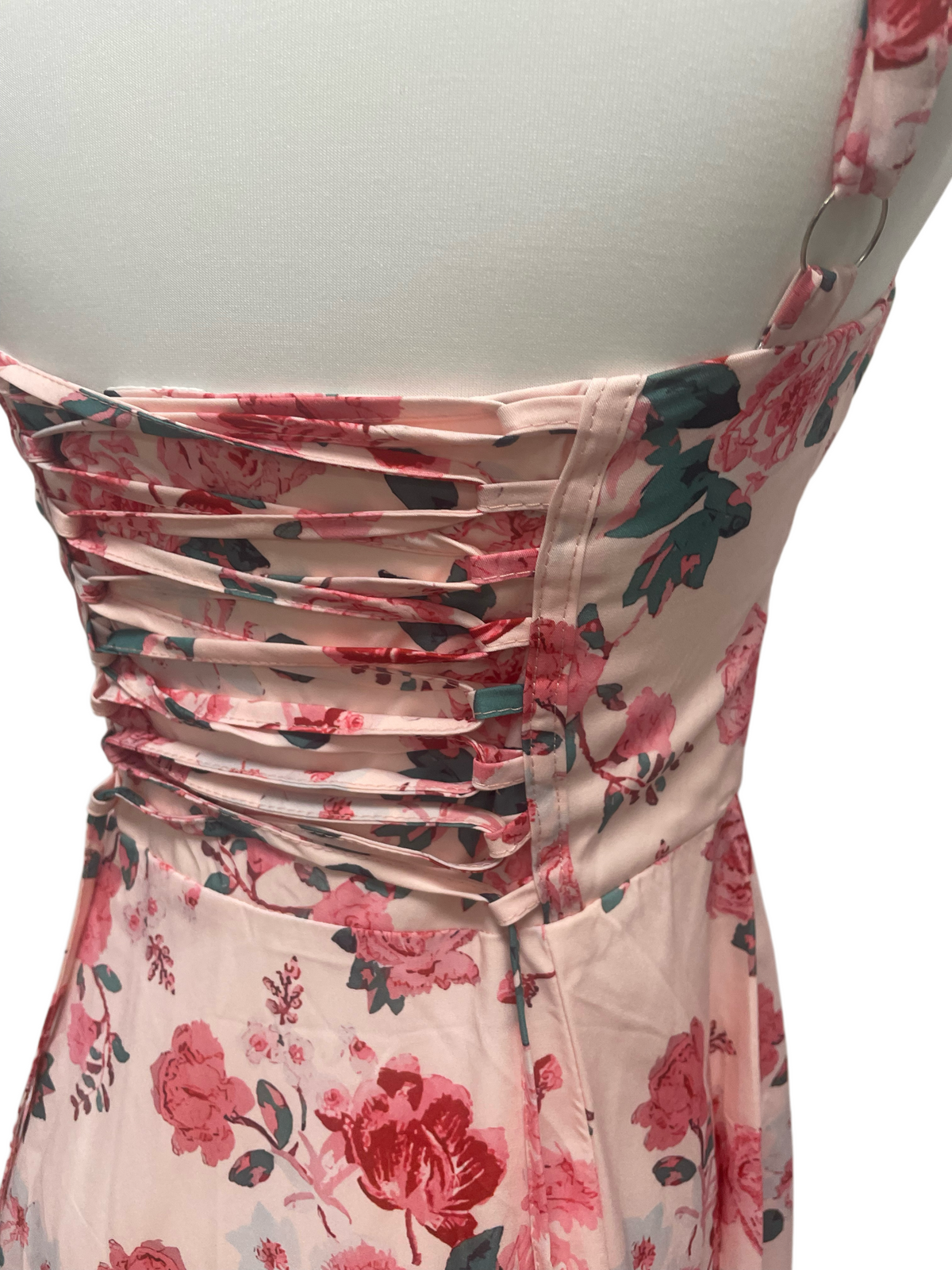 Blush Rose Garden Lace-Up Midi Dress