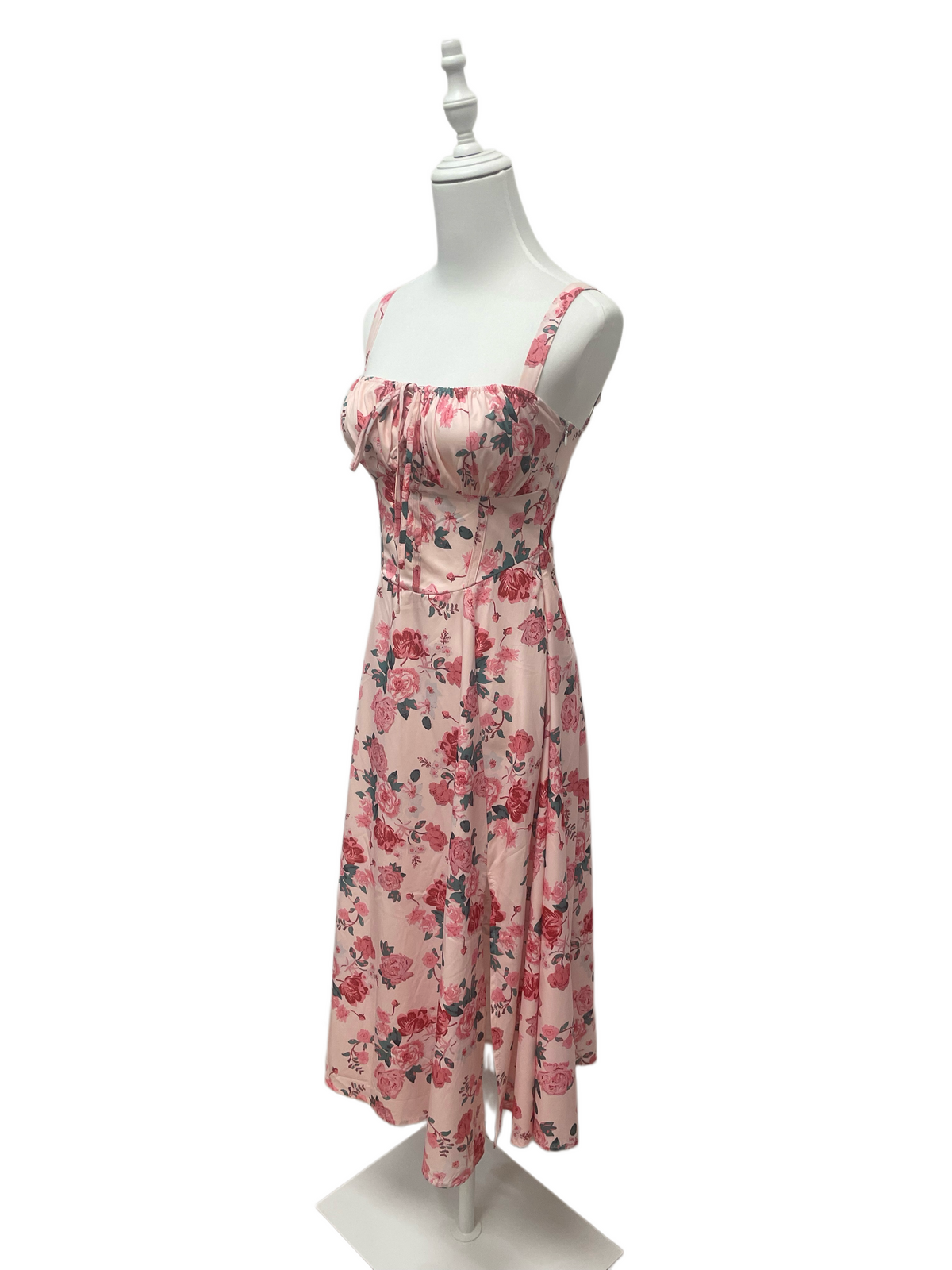 Blush Rose Garden Lace-Up Midi Dress