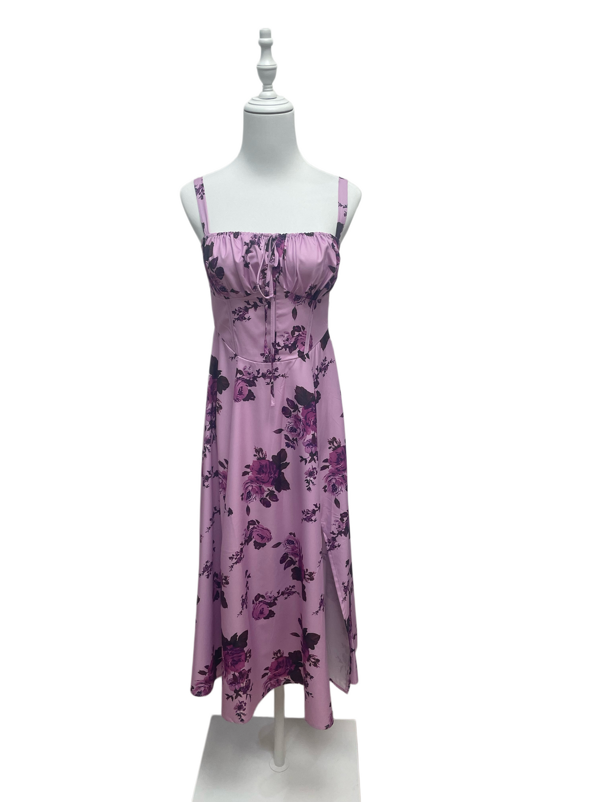 Lavender Noir Floral Midi Dress