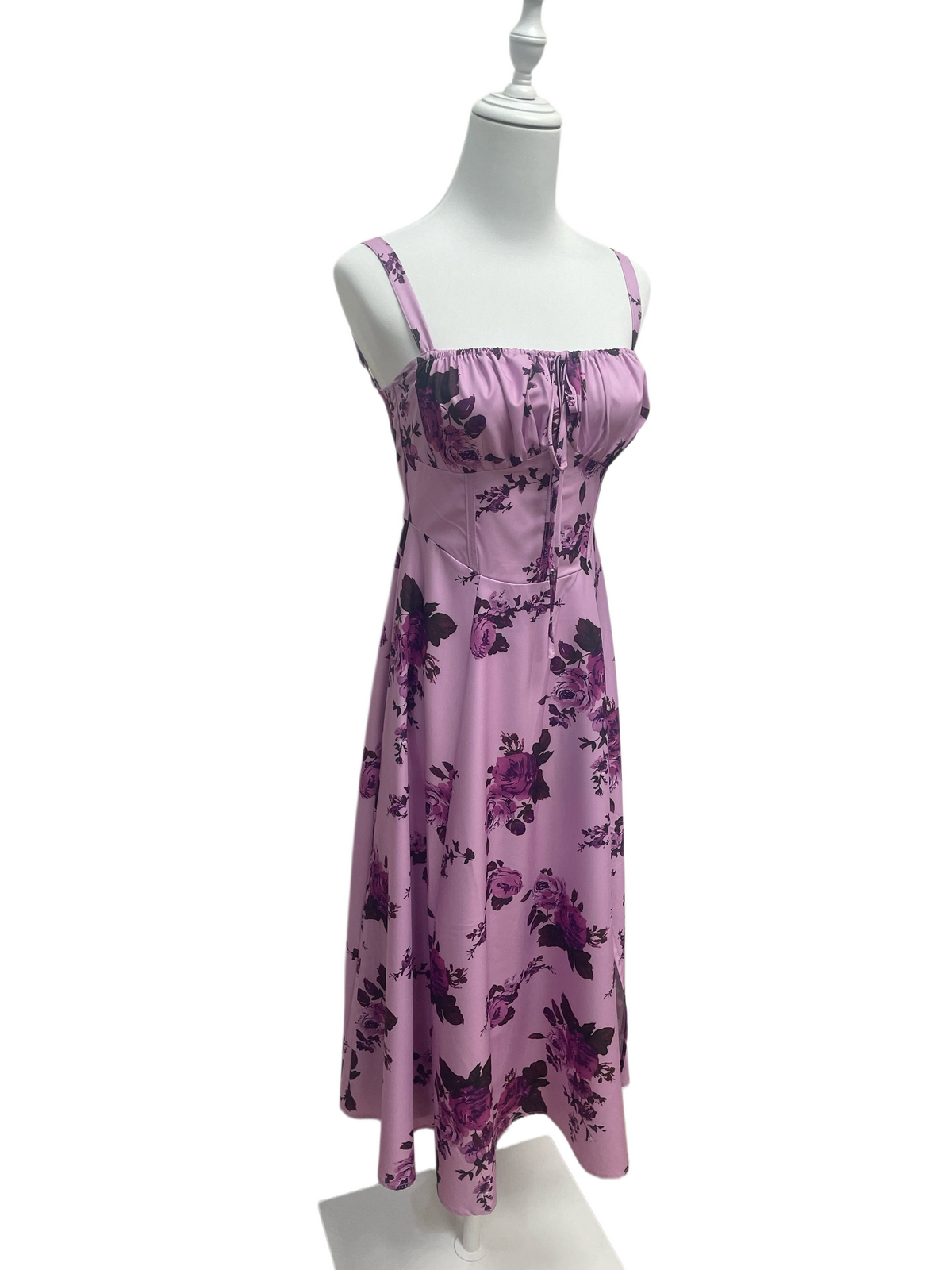 Lavender Noir Floral Midi Dress