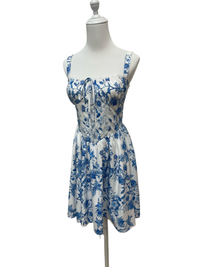 Blue Porcelain Lace Mini Dress
