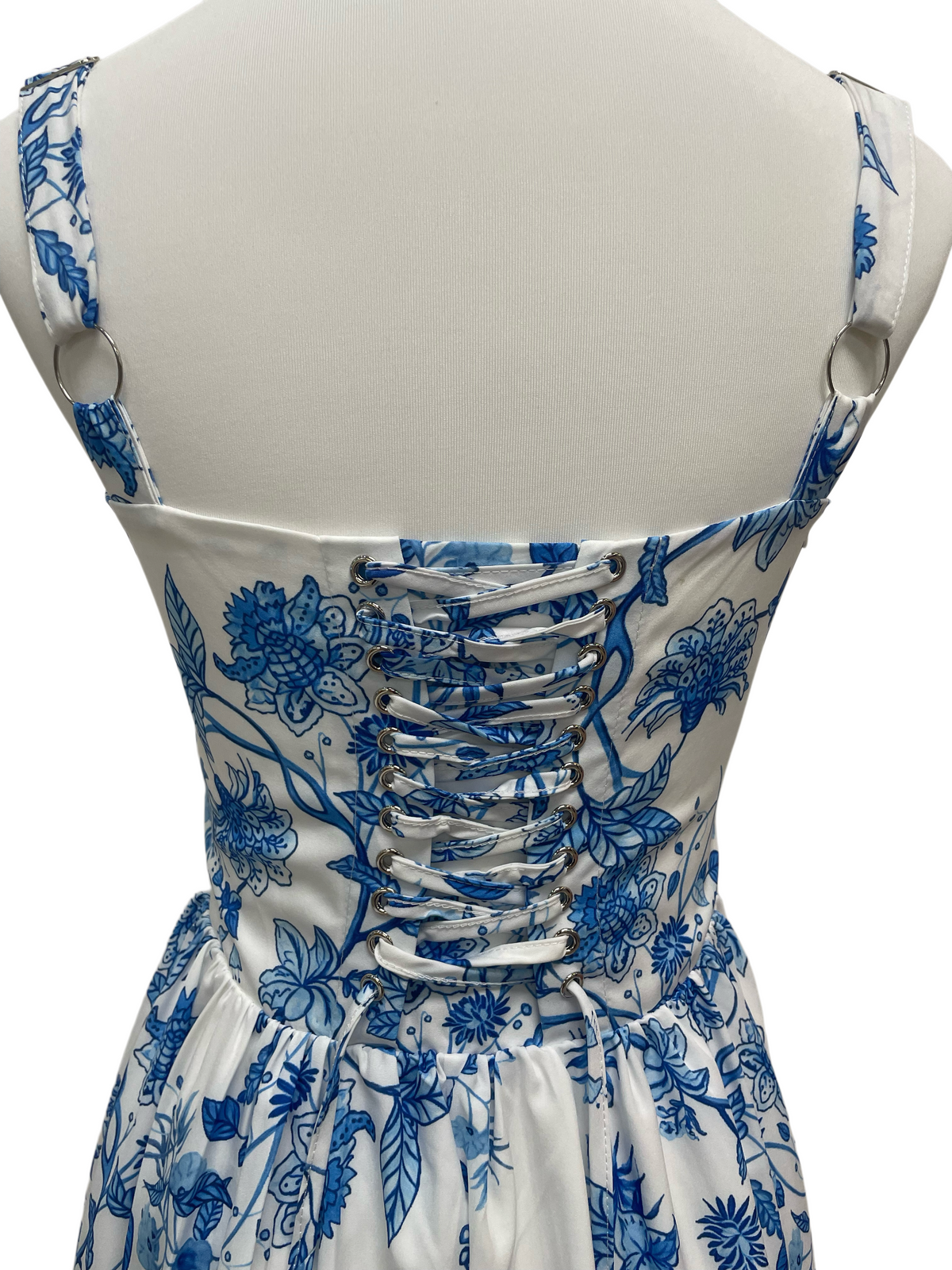 Blue Porcelain Lace Mini Dress