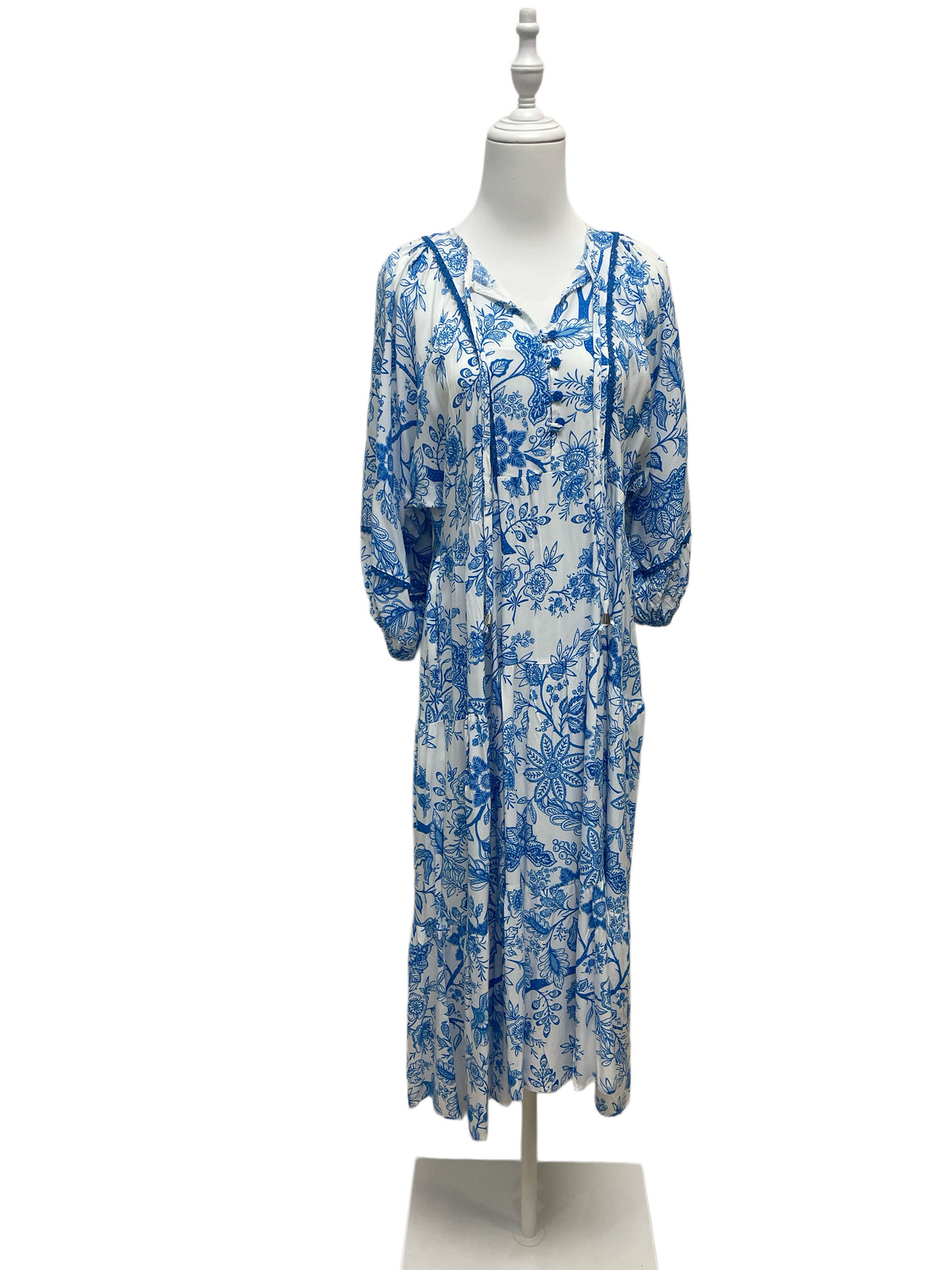 Santorini Blue Floral Maxi Dress