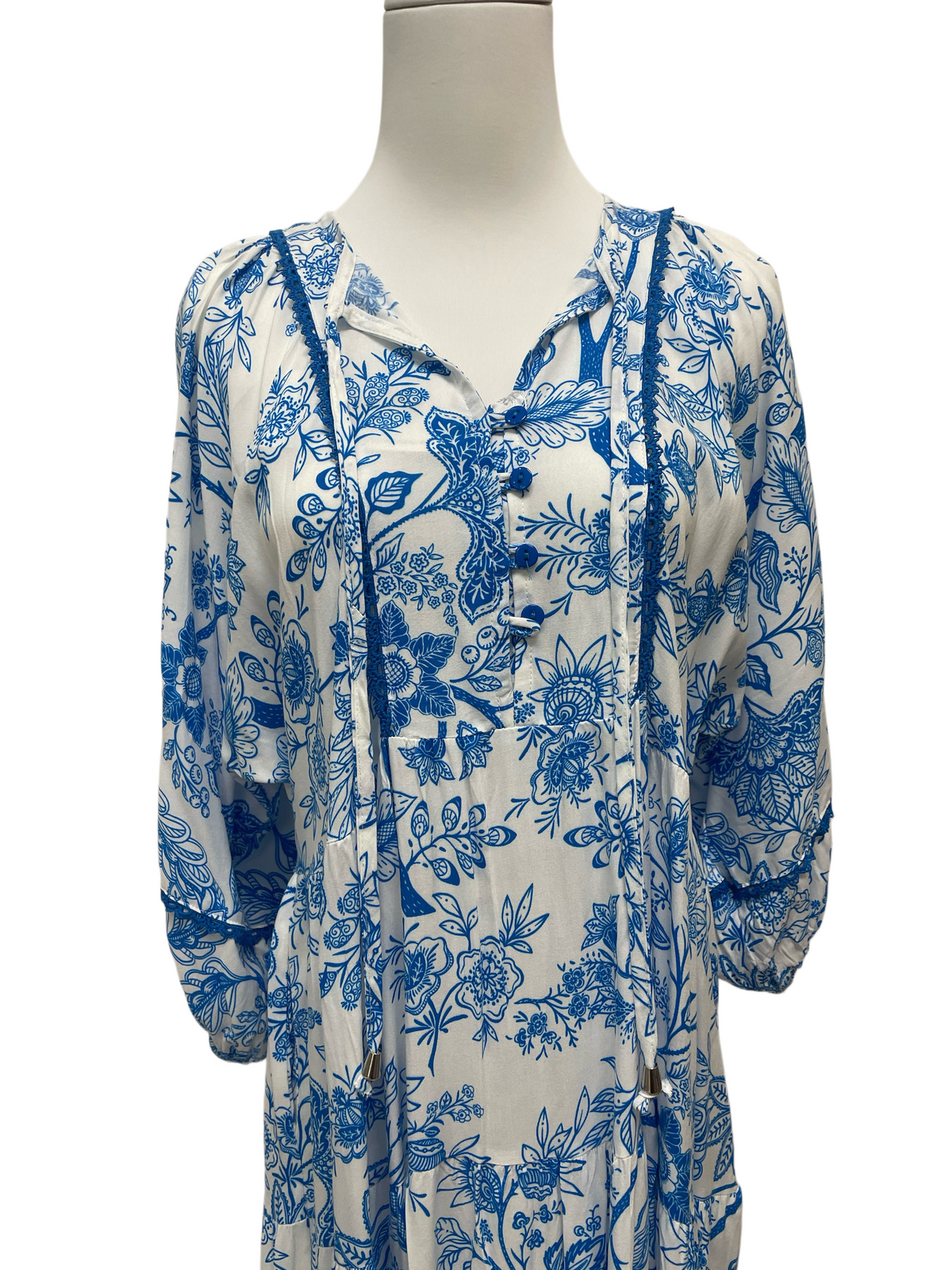 Santorini Blue Floral Maxi Dress