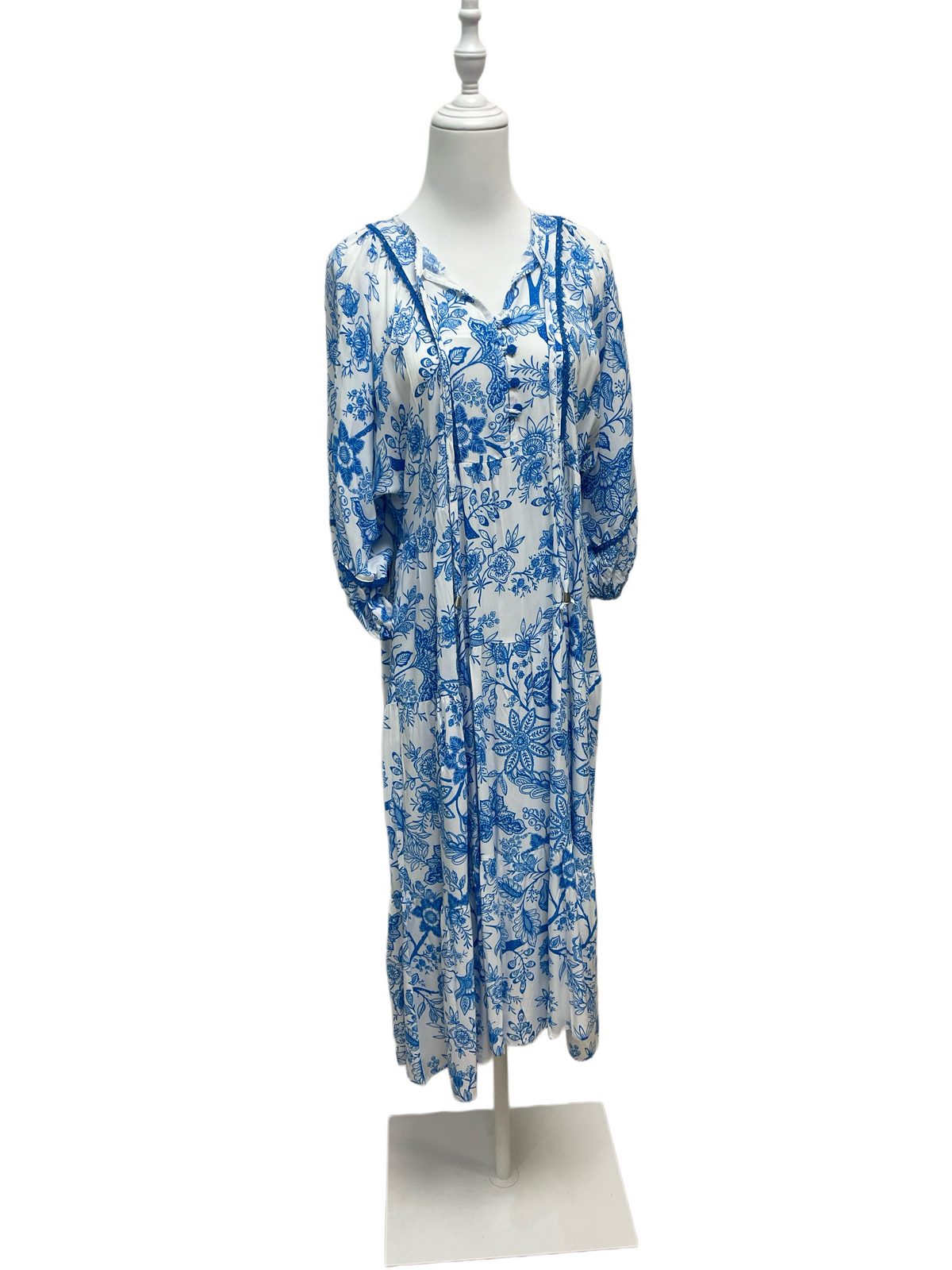 Santorini Blue Floral Maxi Dress