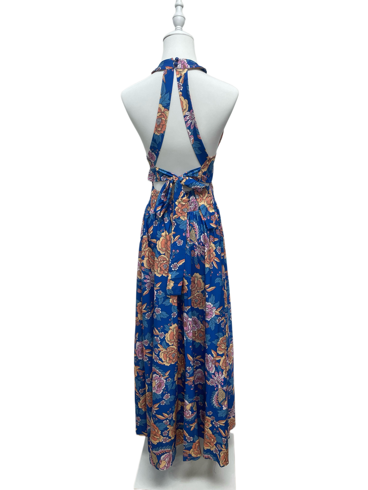 Sapphire Bloom Halter Maxi Dress