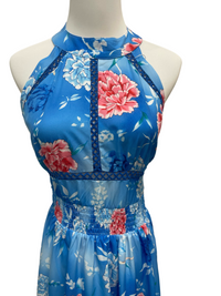 Azure Blossom Halter Maxi Dress