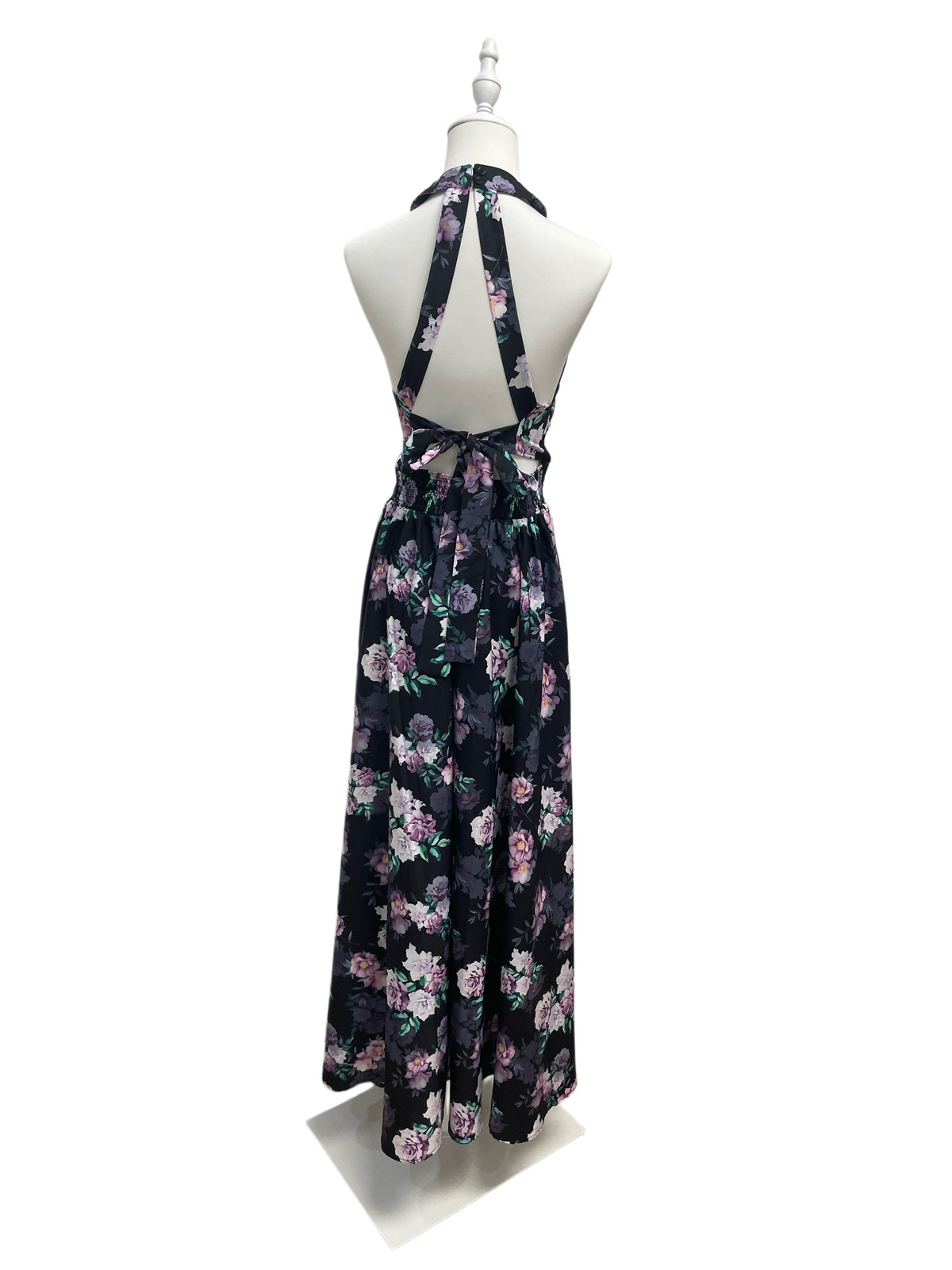 Midnight Blossom Halter Maxi Dress