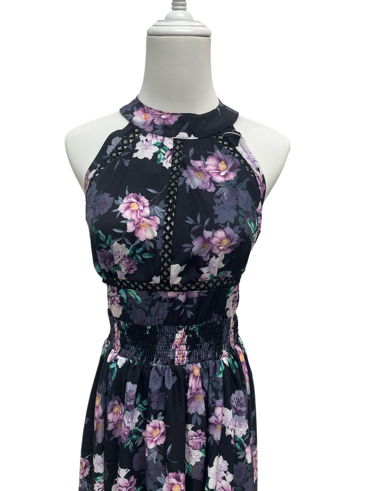 Midnight Blossom Halter Maxi Dress