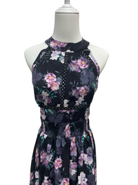 Midnight Blossom Halter Maxi Dress