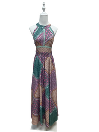 Bohemian Mosaic Halter Maxi Dress