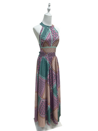Bohemian Mosaic Halter Maxi Dress