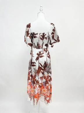 Brown Botanical Palm Square-Neck Maxi Dress