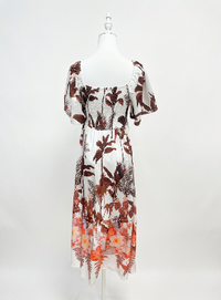 Brown Botanical Palm Square-Neck Maxi Dress