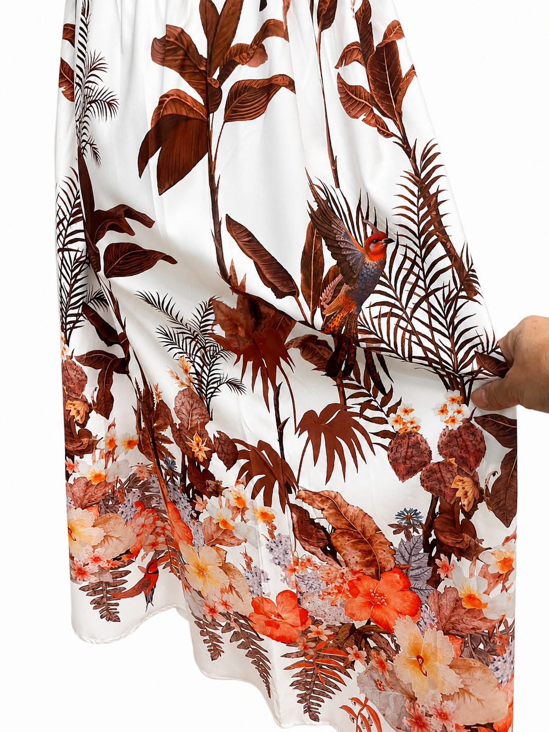 Brown Botanical Palm Square-Neck Maxi Dress