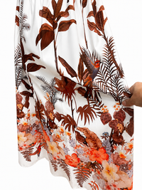 Brown Botanical Palm Square-Neck Maxi Dress
