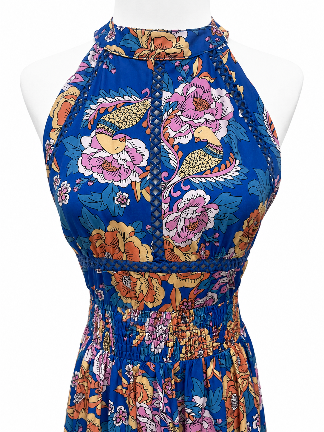 Sapphire Bloom Halter Maxi Dress