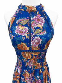 Sapphire Bloom Halter Maxi Dress